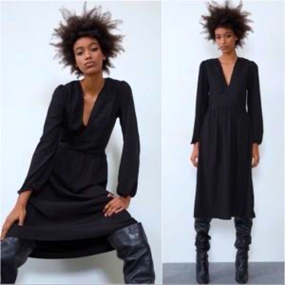 Zara Dresses & Skirts - NWT Zara Mixed Texture Knee Length Black Dress Large